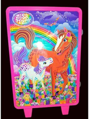 Lisa Frank Kids Rainbow Horse Rolling Suitcase With Handle Lockable Latches Pink